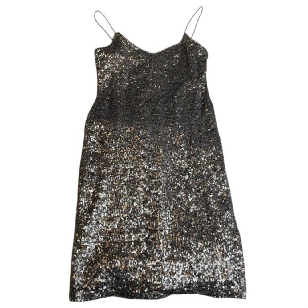 ASOS Silver Sequin Tank Dress XS Mini Prom Homecoming Dance Metallic V-Neck